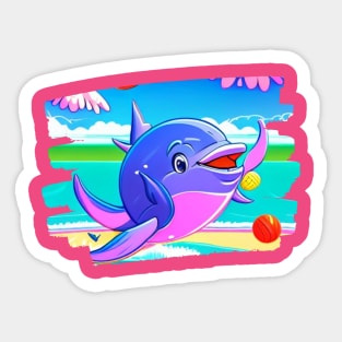 Happy dolphin playing on the beach Sticker